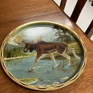 Moose bar tray with Gold Trim